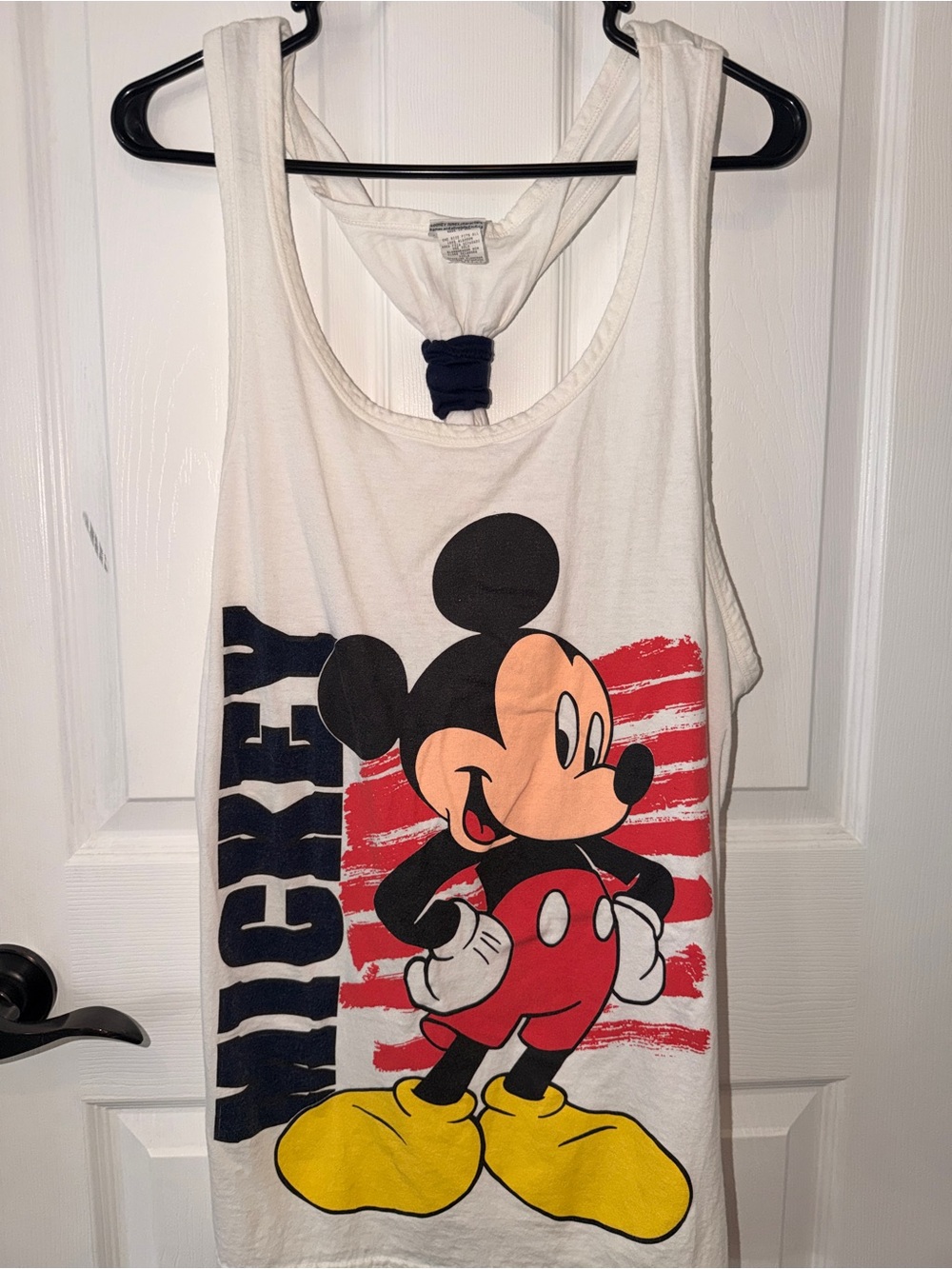 Warner Bros. White Mickey Mouse Graphic Tank with Red Stripes